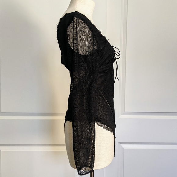 Jonathan Simkhai Intermix Bodysuit Lace Thong Long Sheer Sleeves Black M NWT - Picture 7 of 16